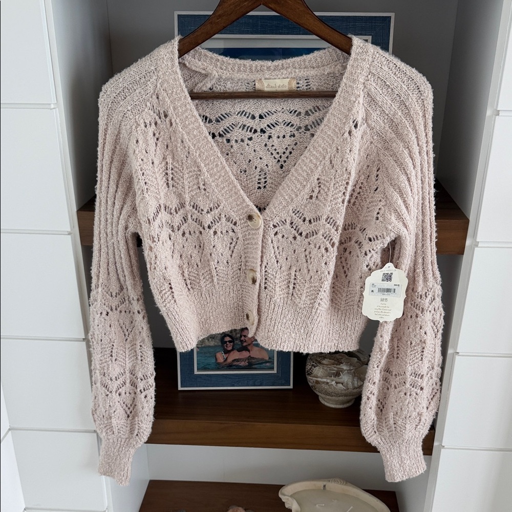 Altar'd State Taupe Lace Cardigan Sweater